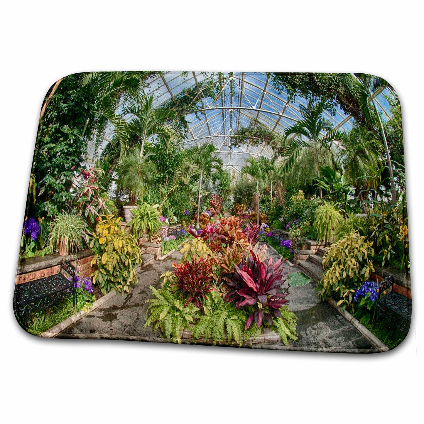 3dRose Bathroom Bath Rug Mat - Greenhouse with Trees and Flowers Floral