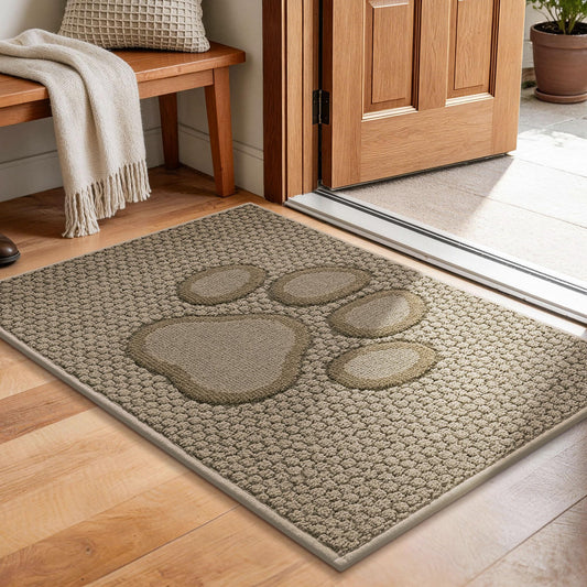 Bald Eagle Grip Dog Paw Doormats 20''x32'' for Dirty Paws, Washable Entryway Rugs Floor Mats Dirt Trapper with TPR Backing, Absorbent Low Profile Door Mat for Front Door, Hallway, Entryways, Beige