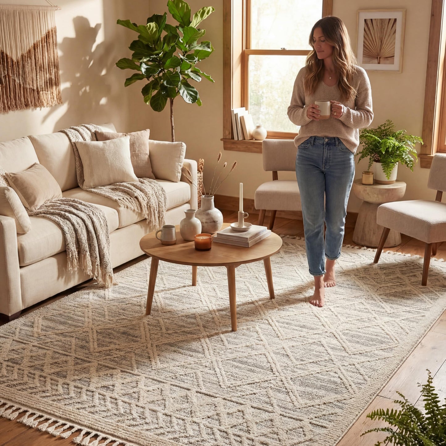 nuLOOM 5x8 Ansley Moroccan Tassel Area Rug, Light Grey, High-Low Textured Bohemian Design, Plush High Pile, Stain Resistant, For Bedroom, Living Room, Hallway, Entryway