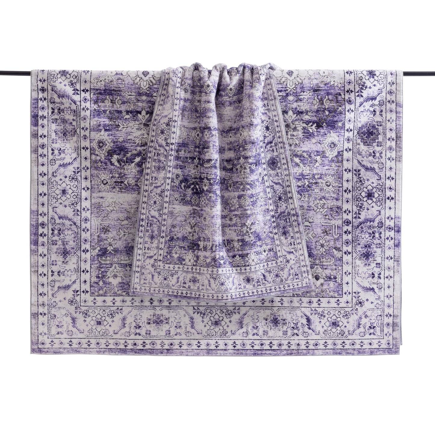 Carvapet 6x9 Area Rug - Large Dark Blue Vintage Floral Rectangular Carpet Low Pile, Non Slip Rubber Backing Machine Washable Mat for Living Room Bedroom