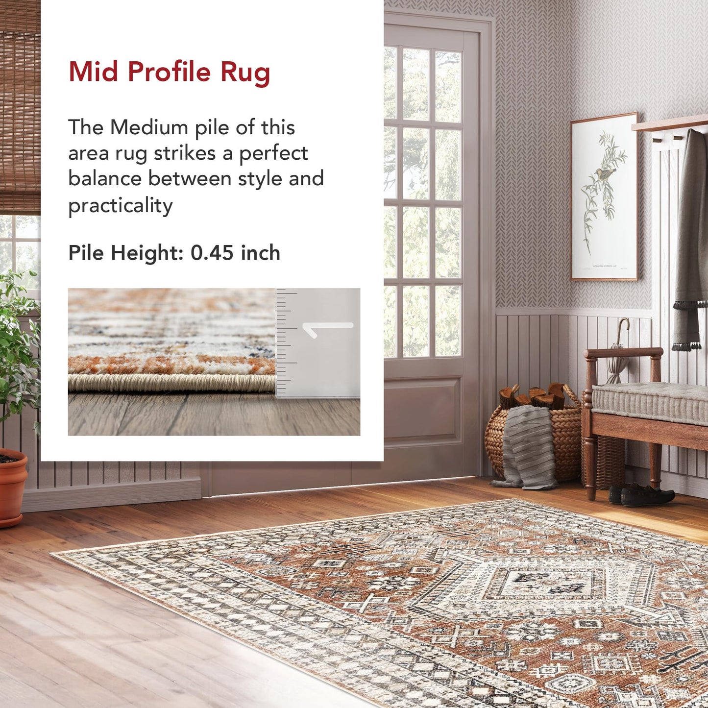 nuLOOM Fringed Performance Vanesa Rust/Ivory, 8' x 10'2", Oriental, Soft and Cozy, High Traffic, Stain Resistant, Easy Clean, Durable Area Rug for Bedroom, Living Room, Dining, Den, Entryway