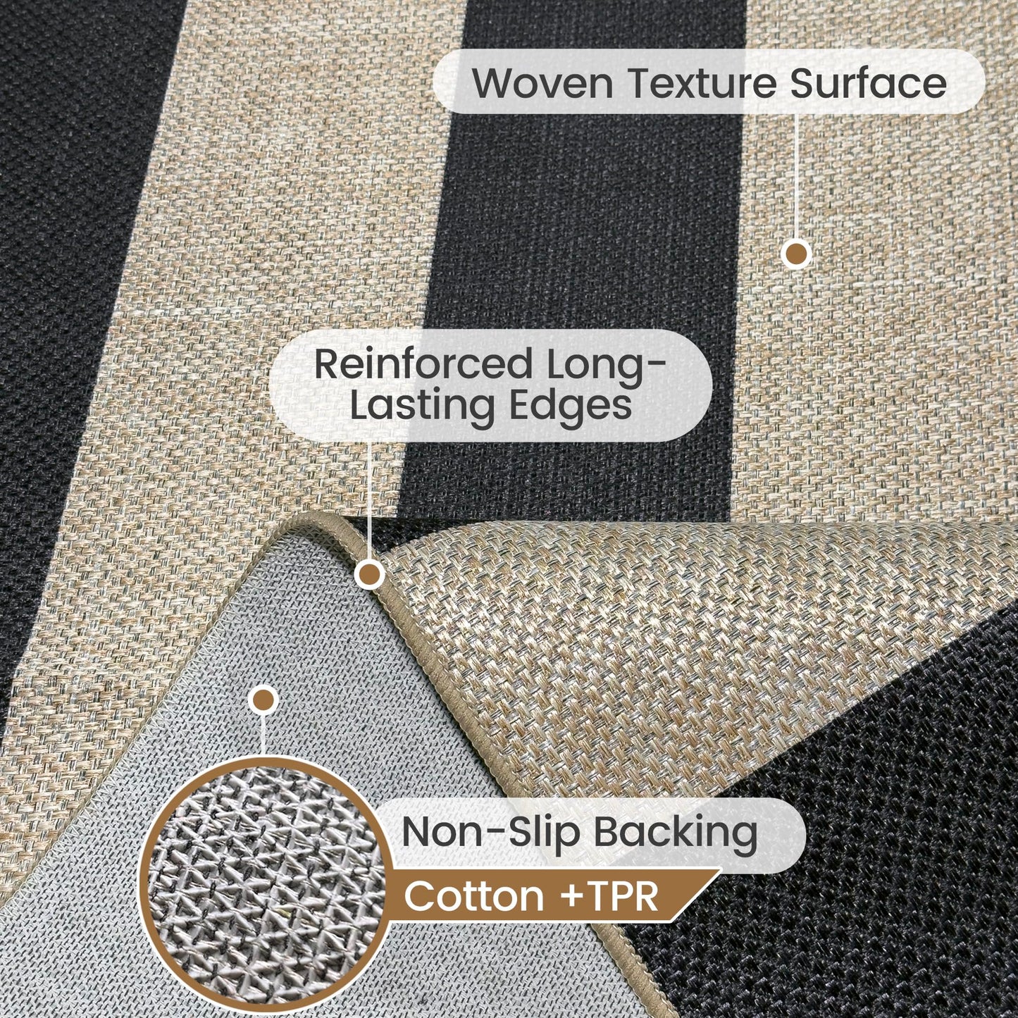 JROSING Washable Striped Easy Jute Rug 5x7, Modern Geometric Abstract Outdoor Indoor Patio Farmhouse Large Rugs, Woven Non Slip Thin Carpet Mat for Living Dining Room Bedroom Classroom Kids Nursery