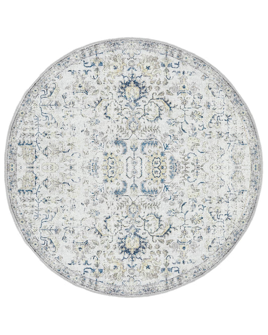 jinchan Kalen Round Rug 4ft Area Rug Entryway Washable Vintage Indoor Retro Floor Cover Distressed Floral 4' Round Circle Boho Non Slip Thin Carpet for Kitchen Bedroom Living Room Dining Room Blue