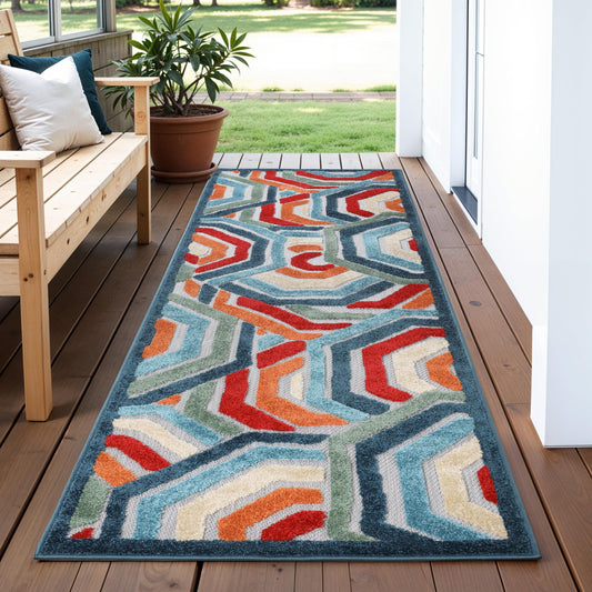 Superior Waimea Indoor Outdoor Runner Rug, Perfect for Patio, Poolside, Backyard, Playroom, Kitchen, Bedroom, Dining Room, Entryway, Mudroom, Modern Geometric Floor Cover, 2' 3" x 8', Multicolor