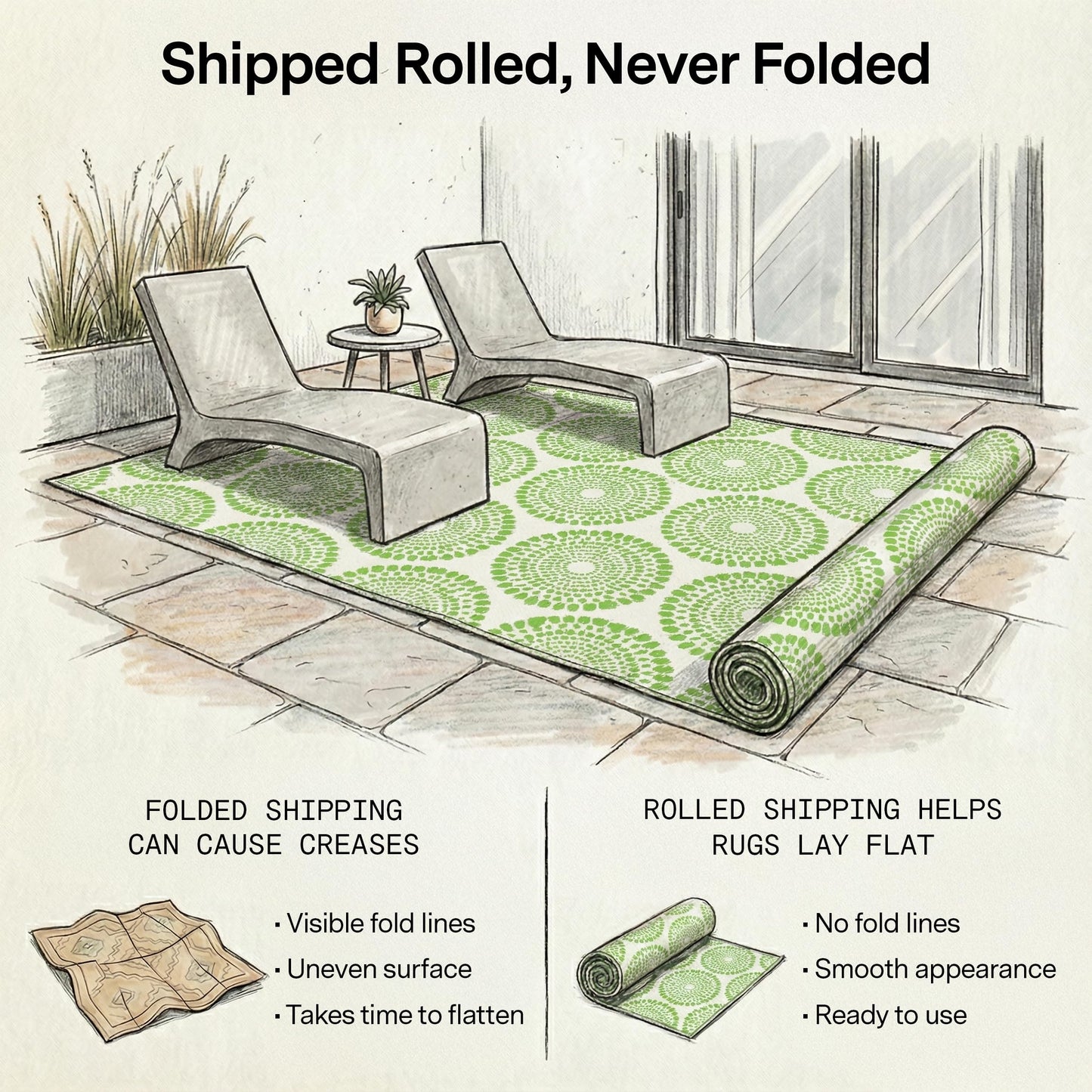 Fab Habitat Outdoor Rug - Waterproof, Fade Resistant, Crease-Free - Premium Recycled Plastic - Floral Medallion - Large Patio, Deck, Sunroom, Camping, RV - Rio - Green - 6 x 9 ft