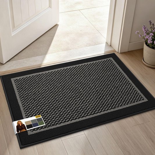 JSEI Dirt Trapper Door Mat 20"x32", Non-Slip Washable Doormats Entryway Rugs, Resist Dirt Absorbent Welcome Mat, Low Profile Floor Mats for Front Back Door and Entrance, Black