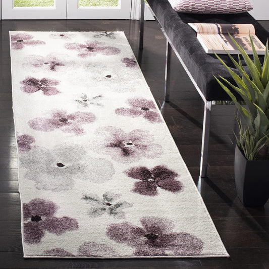 SAFAVIEH Adirondack Collection Runner Rug - 2'6" x 6', Ivory & Purple, Floral Watercolor Design, Non-Shedding & Easy Care, Ideal for High Traffic Areas in Living Room, Bedroom (ADR123L)