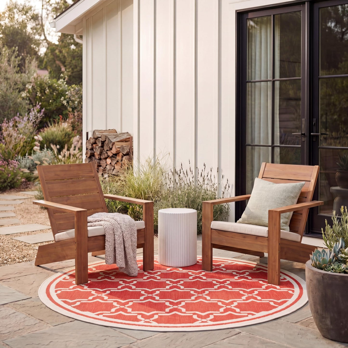 SAFAVIEH Courtyard Collection 5'3" Round Red/Bone CY6916 Indoor/ Outdoor Splashproof Easy Scrubbing Patio Backyard Mudroom Area Rug