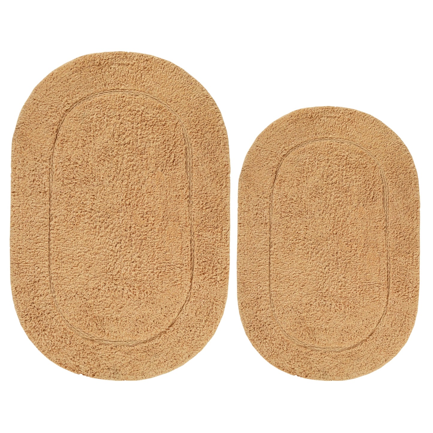 Superior Non-Slip 2 Piece Bath Rug Set, Ultra Plush, Soft and Absorbent 100% Combed Cotton Pile - Traditional Oval Bath Mat Set, Toast