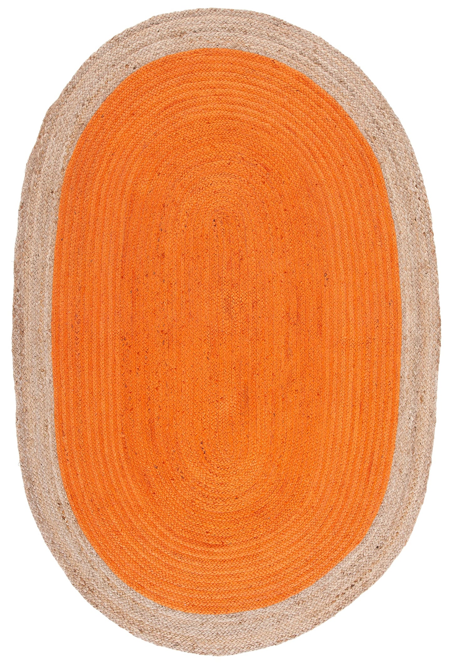 SAFAVIEH Area Rug 4x6 Oval - Natural Fiber Collection - Orange & Natural Brown, Handmade Jute, Braided Border Design (NF801B)