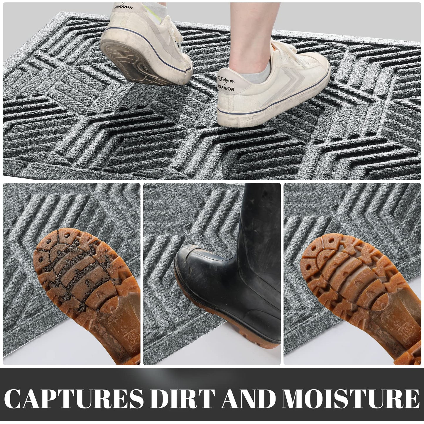 Yimobra Large Door Mat 47x24, All-Season Waterproof Outdoor Mats for Front Door Entrance with Drainage Holes, Heavy Duty Non-Slip Doormat for Garage Patio Entryway Indoor, Black Gray