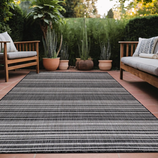 Luul Home Stripe Outdoor Rug 6x9 Washable Outside Carpet for Indoor Patio Porch Waterproof Easy Cleaning Non Shedding Area Rugs Dark Gray 6 x 9