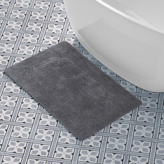 Laura Ashley - Reversible Cotton Bath Mat, Premium Bathroom Décor, Machine Washable Bathroom Rug, Highly Absorbent, 21"x34", Charcoal