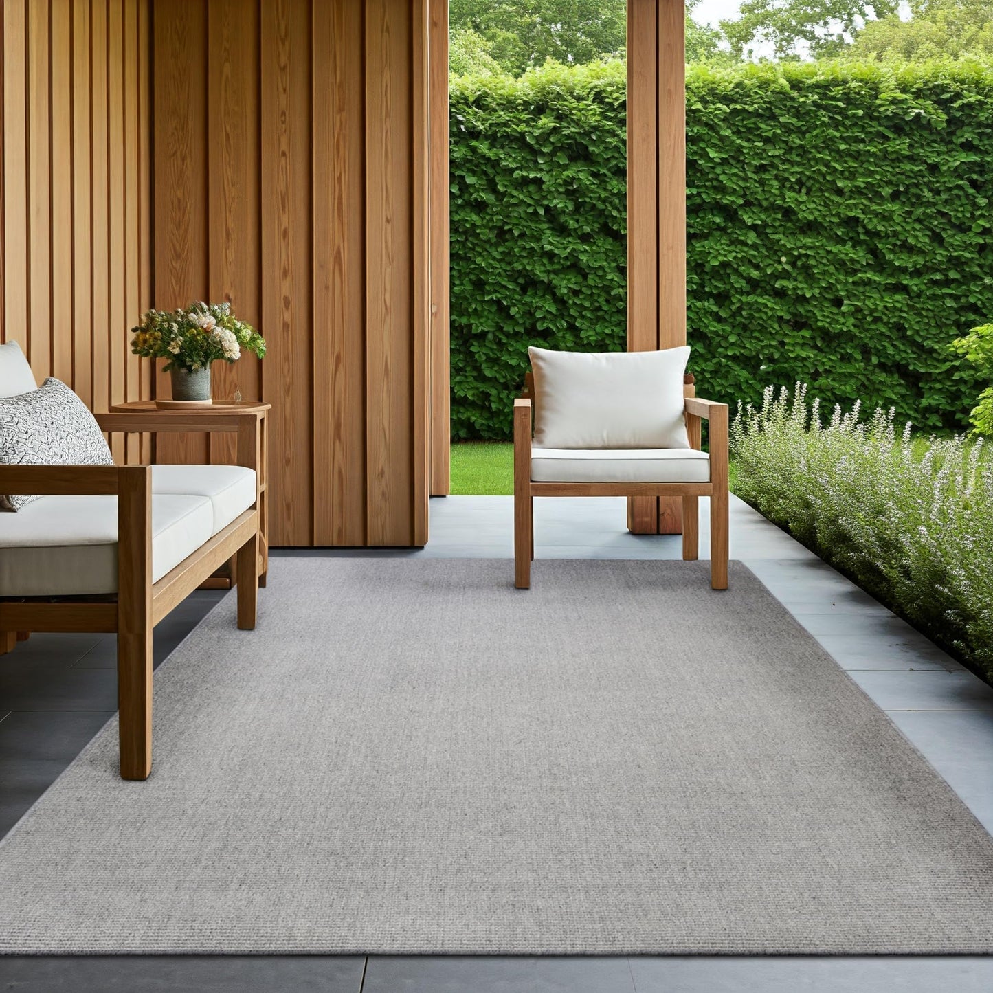 Delara Solid Indoor Outdoor Area Rug, Easy Cleaning, Non Shedding, Hose Washable, Bed Room, Living Room, Dining Room, Patio, Sustainable Rug, Recycled Plastic Rug. (Light Grey, 5' X 8')
