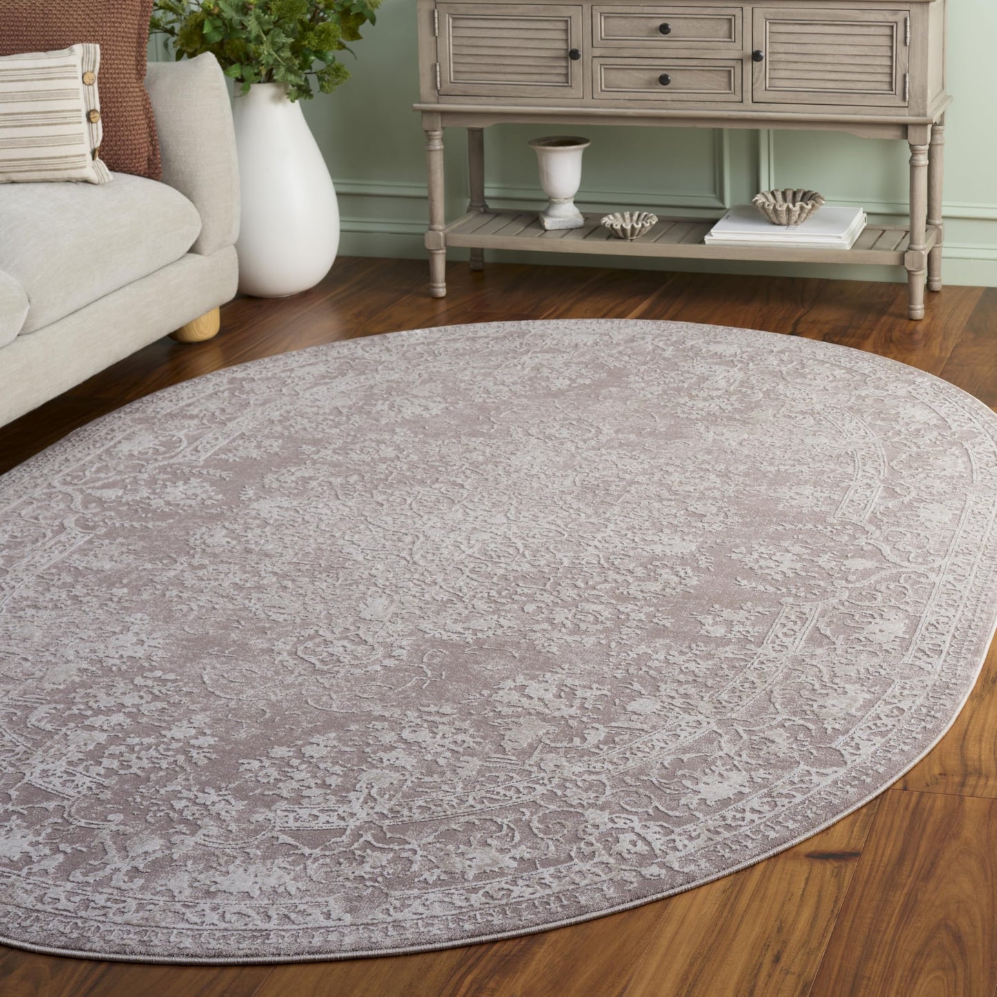 SAFAVIEH Area Rug 6x8 Oval- Reflection Collection - Beige & Cream, Non-Shedding & Easy Cleaning, Ideal for Living Room, Bedroom, Dining Space (RFT664A)