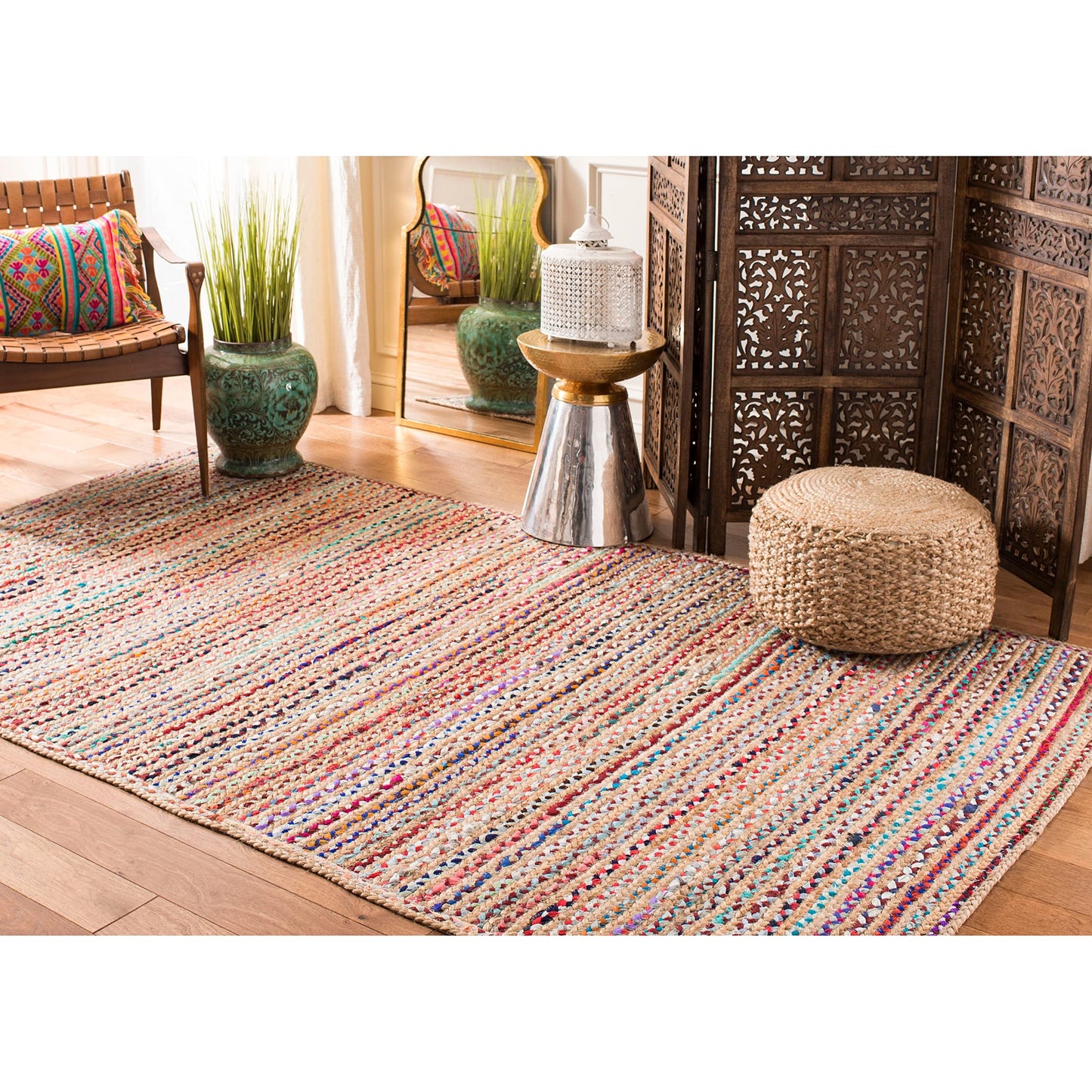 SAFAVIEH Cape Cod Collection Area Rug - 9' x 12' Oval, Natural & Multi, Handmade Boho Braided Jute, Ideal for High Traffic Areas in Living Room, Bedroom (CAP251A)