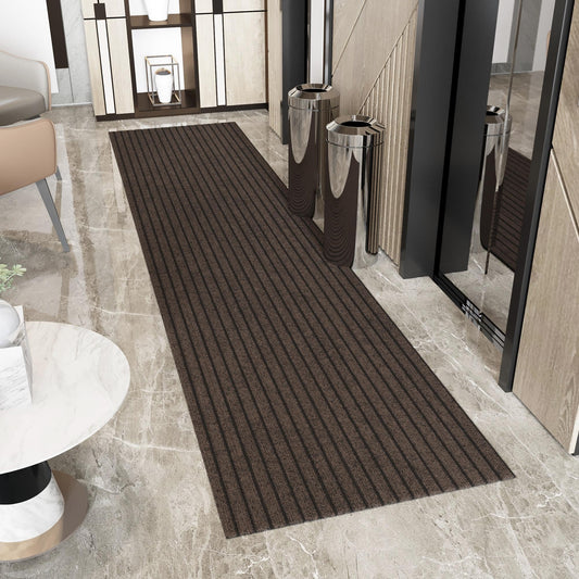 Ottomanson 2' x 12' Hallway Runner with Scraper Pile Extra Durable Non-Slip Rug Mat for Indoor & Outdoor Use - Ideal for Kitchen, Entryway, Patio & Garage - High-Traffic Carpet, Brown