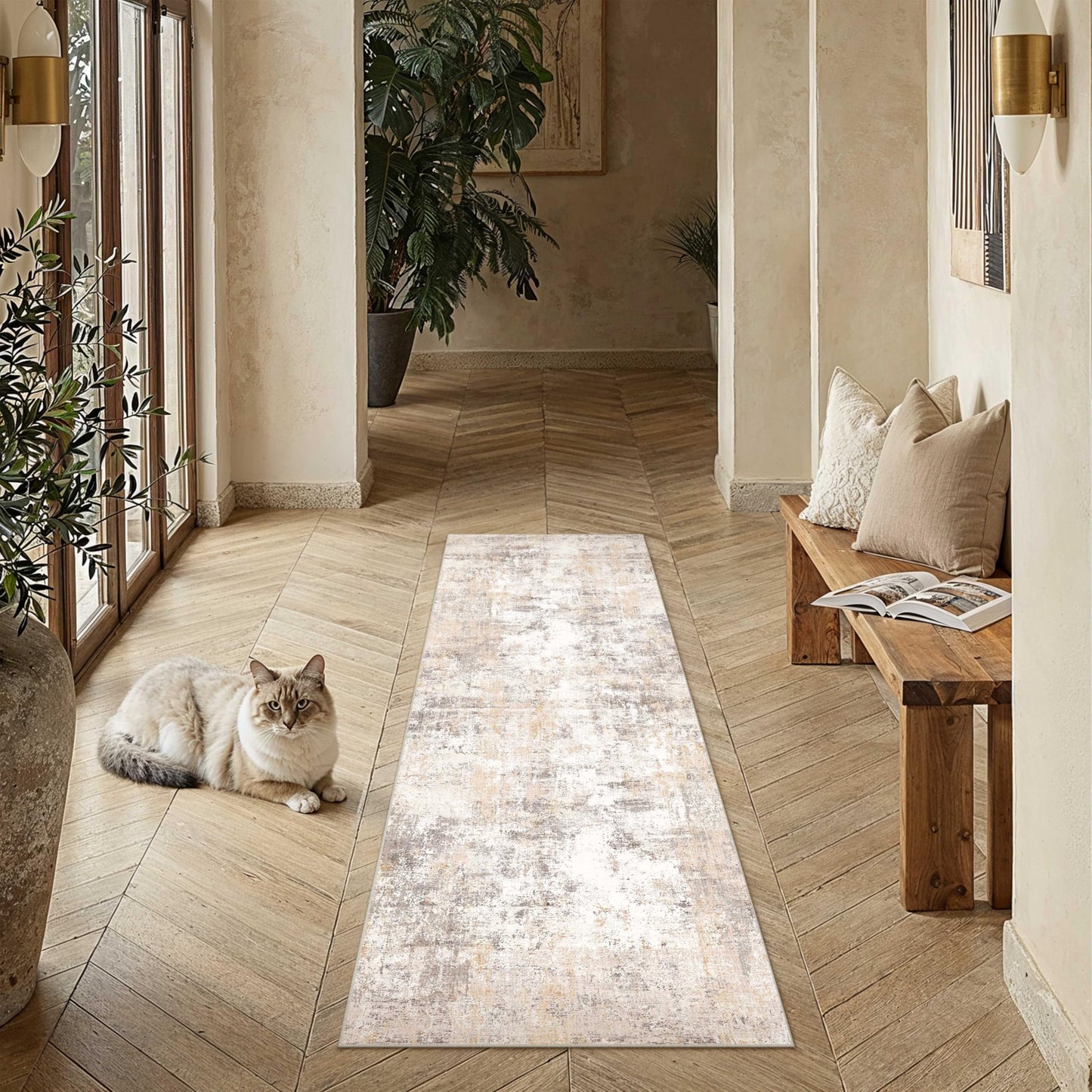 WondRg Kitchen Rug Set of 3 Washable Beige Grey Abstract Kitchen Mats for Floor Non-Slip Kitchen Runner Rug Soft Low Pile for Bathroom Laundry Hallway Sink Entryway