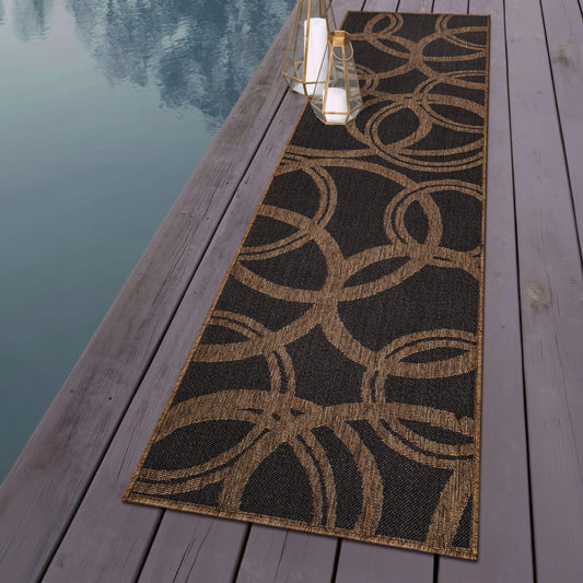 Rugshop Abstract Indoor Outdoor Flat Woven Runner Rug,Natural Jute-Style,Easy-Care Patio Rug for Backyard Porch Deck Balcony, 2'3" x 6' Dark Gray/Natural