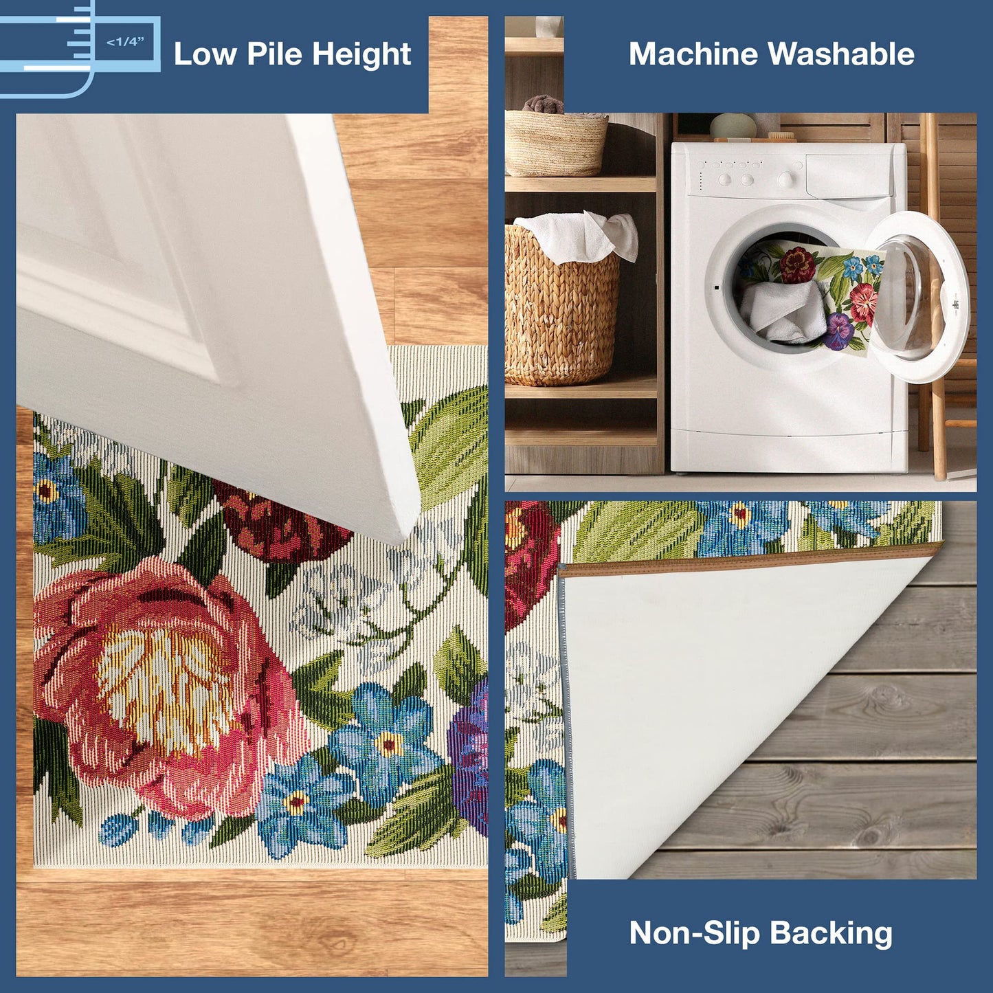 Liora Manne Esencia Machine Washable Non-Slip Low Profile Indoor/Outdoor Mat-Transitional, Garden, Floral, Botanical, Secret Garden Cream 2'5" x 3'11"