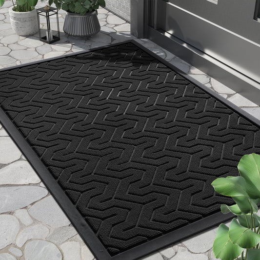 Yimobra Front Door Mat Outside Entrance 29.5x17, Waterproof Heavy Duty Outdoor Mats for Front Door, Non Slip Rubber Entry Mat for Garage Patio Indoor, Black