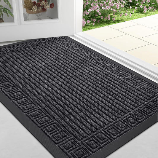 Finchitty Front Door Mat Outdoor Entrance, Heavy Duty Sturdy Rubber Doormat, Stain and Fade Resistant, Easy to Clean, Low Profile Indoor Outdoor Mat for Entryway and Patio, 47x32, Grey