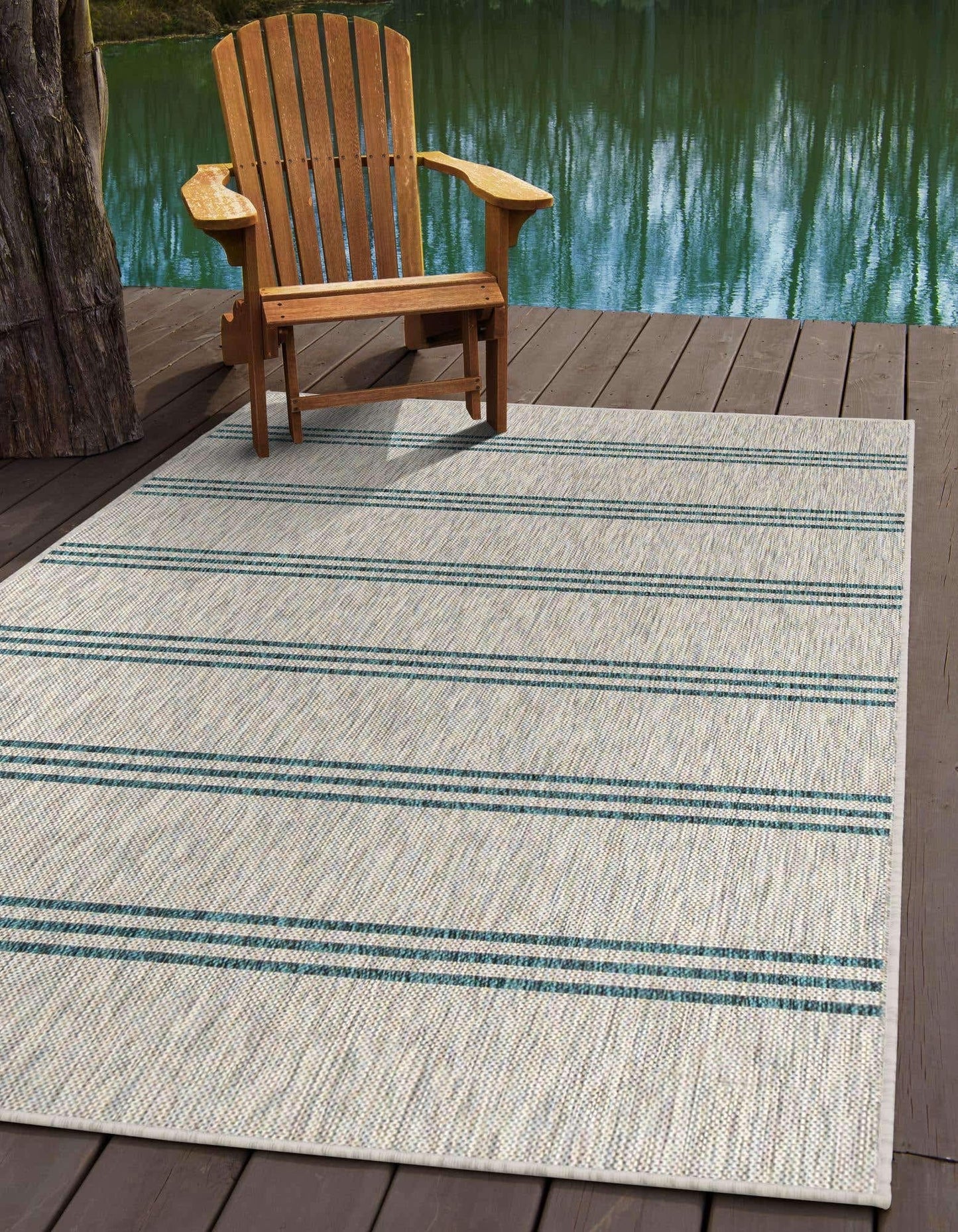 Unique Loom Outdoor Collection Area Rug - Anguilla (7' 10" x 10' Rectangle, Light Gray/ Teal)