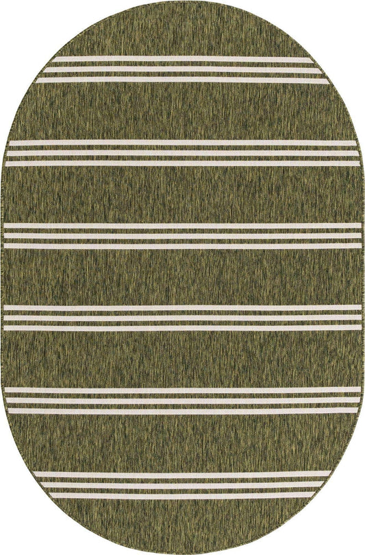 Unique Loom Outdoor Collection Area Rug - Anguilla (5' 3' x 8' Oval, Green/ Ivory)