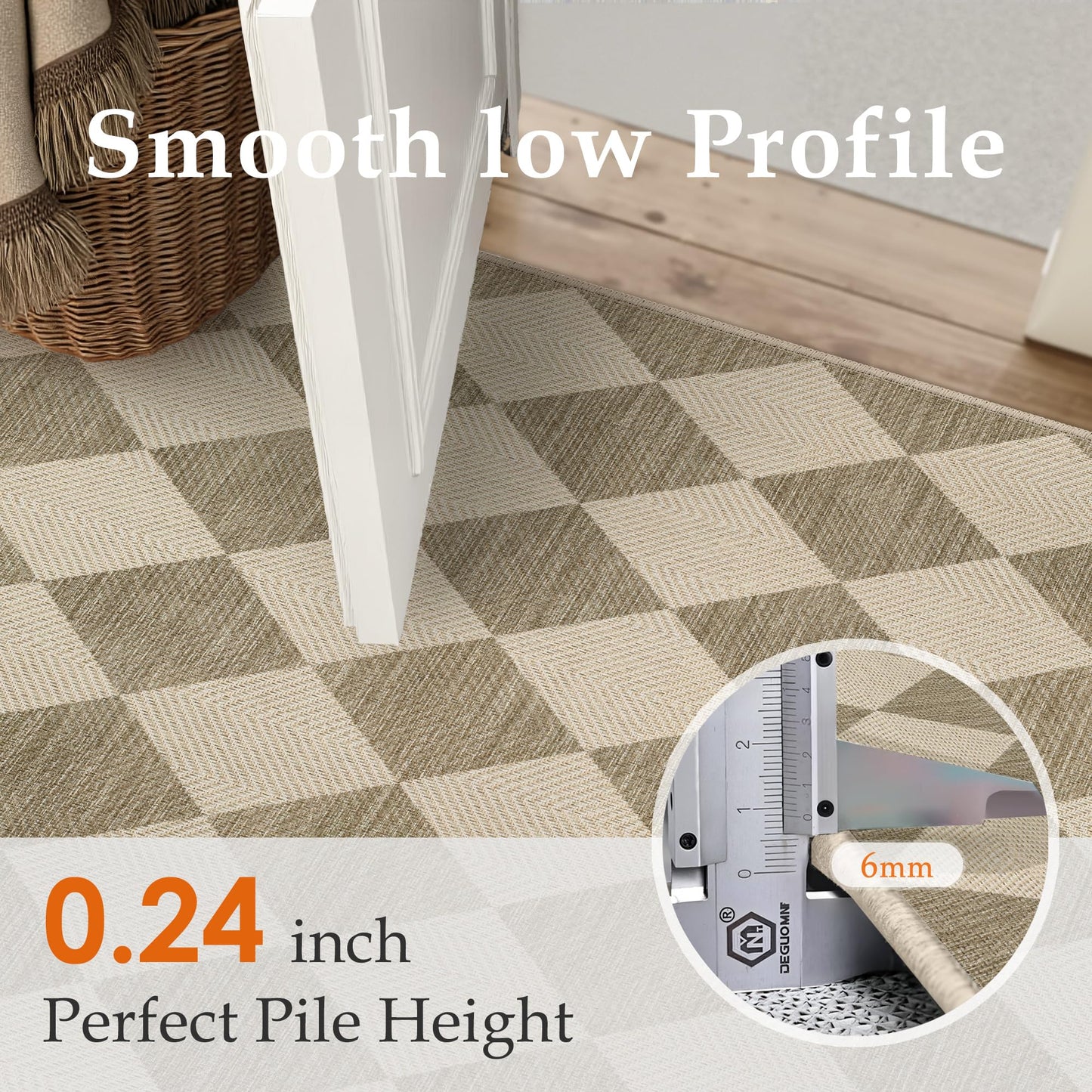 PureCozy Outdoor Patio Rug 5x7 Beige/White Checkered Area Rug Linen-Look Washable Indoor Outdoor Living Room Carpet Farmhouse Neutral Non Slip Stain Resistant Rugs for Balcony Porch Garden