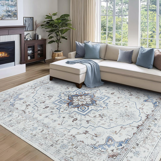 LAISE Bohemian Grey 8x10 Living Room Rug Modern Vintag Flora Neutra Taupe Washable Low Pile Non-Slip Large Area Rugs for Living Room Bedroom Dining Room Dorm Office Kids Room Home Decor?Grey,8x10?