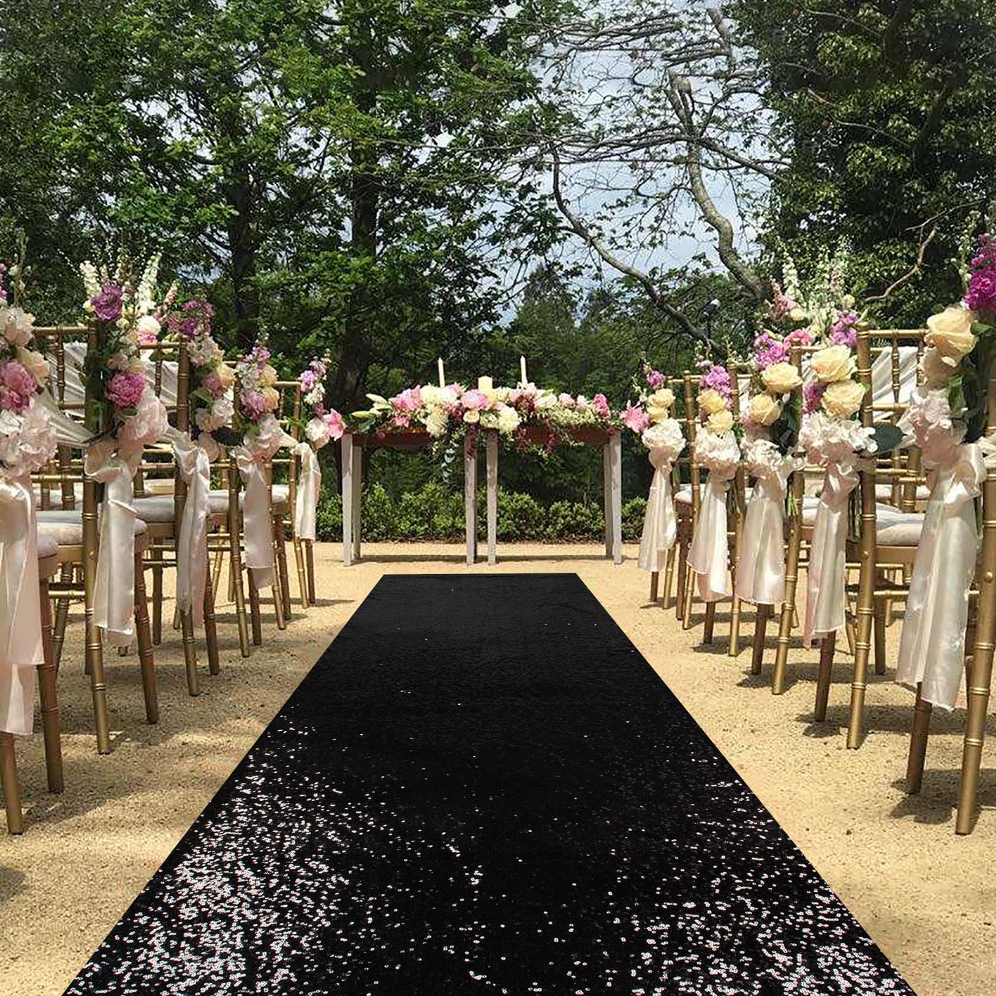 ShinyBeauty Sparkling Sequin Aisle Runner 4FTx20FT - Black Glitter Wedding Carpet,Sparkle Floor Runner Fabric for Ceremony & Reception