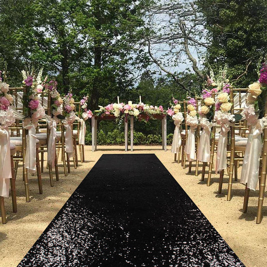 ShinyBeauty Sparkling Sequin Aisle Runner 4FTx20FT - Black Glitter Wedding Carpet,Sparkle Floor Runner Fabric for Ceremony & Reception