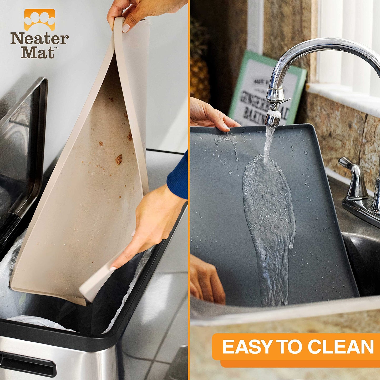 Neater Pet Brands Neater Mat Cat & Dog Food Mat, Waterproof & BPA-Free Silicone Placemat with Raised Edge for Under Food and Water Bowls, 19" x 12", Gunmetal Grey