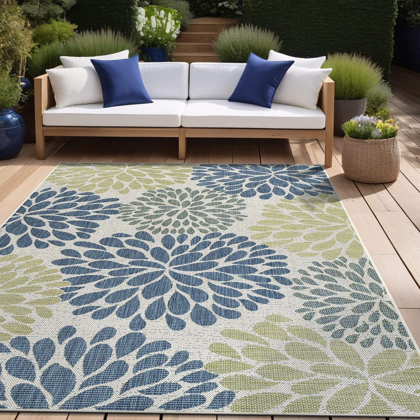 Beverly Rug Outdoor Rug 6x9 Modern Exotic Tropical Leaf Area Rugs for Indoor and Outdoor Patio Deck Porch Garden Water Resistant Washable Outside Carpet (6 x 9 Olive)