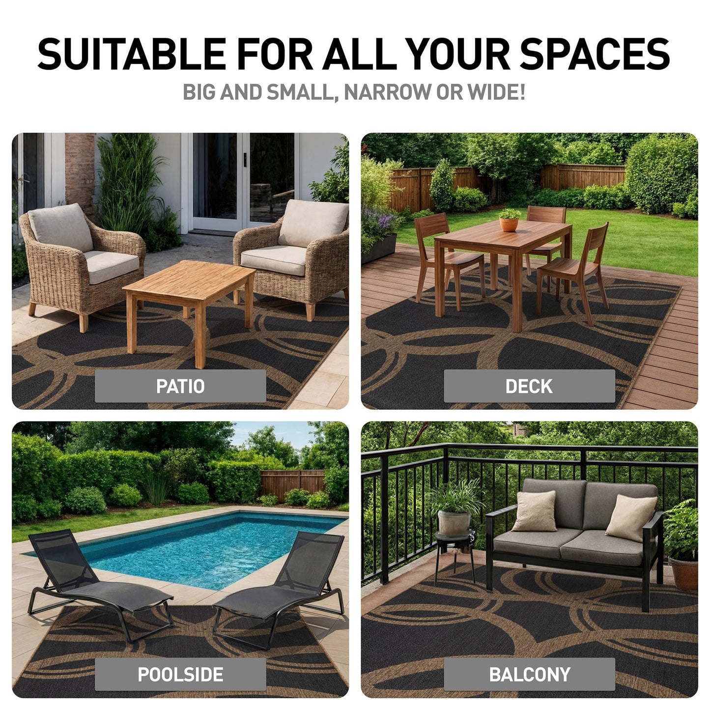 Rugshop Abstract Indoor Outdoor Flat Woven Area Rug,Natural Jute-Style,Easy-Care Patio Rug for Backyard Porch Deck Balcony, 6'6" x 9' Dark Gray/Natural