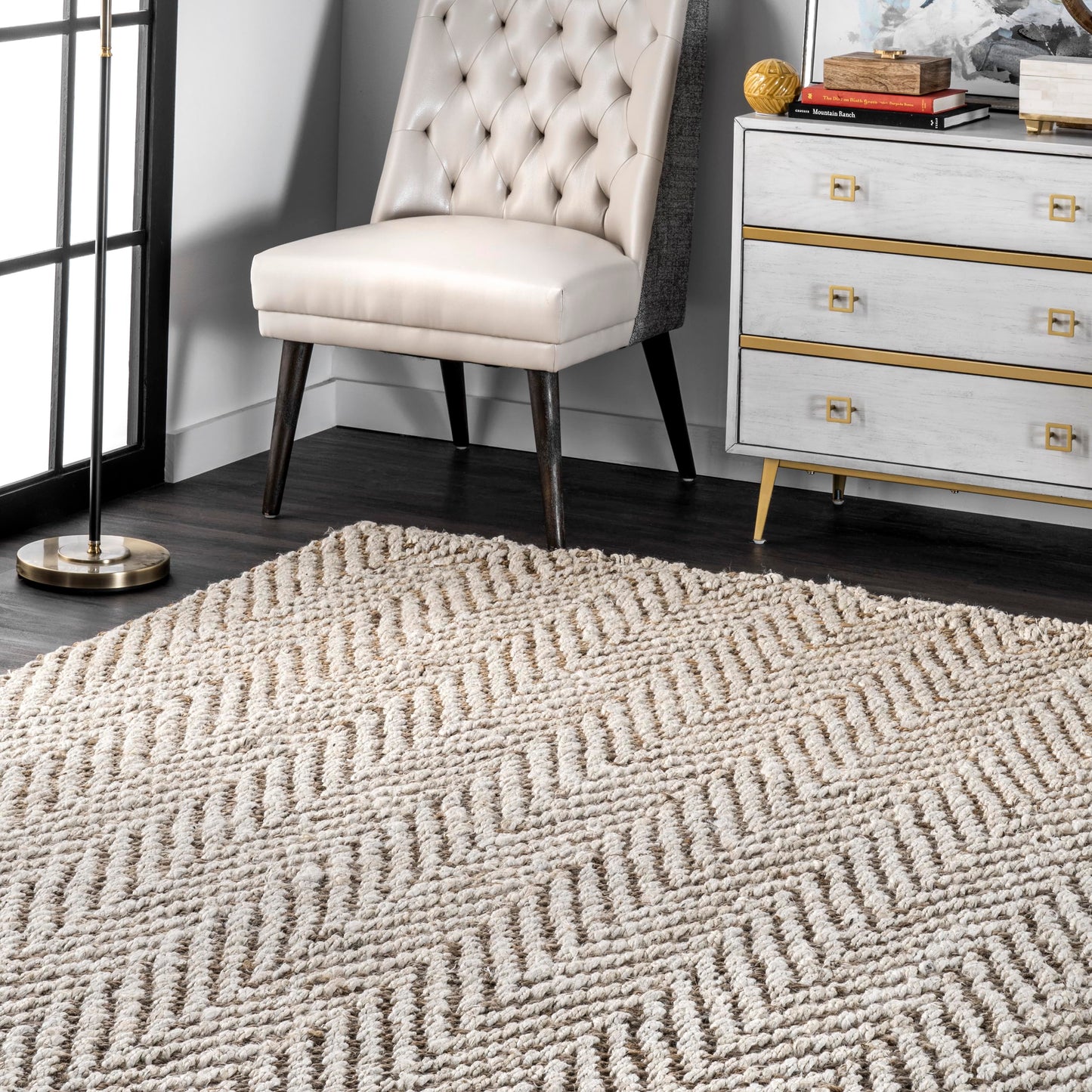 Nuloom Vania Off-White/Blue, 2'6" x 6', Hand Woven, Striped, Jute, Soft and Textured, High Traffic, Stain Resistant, Easy Clean, Durable Runner for Bedroom, Living Room, Dining, Den, Foyer, Entryway
