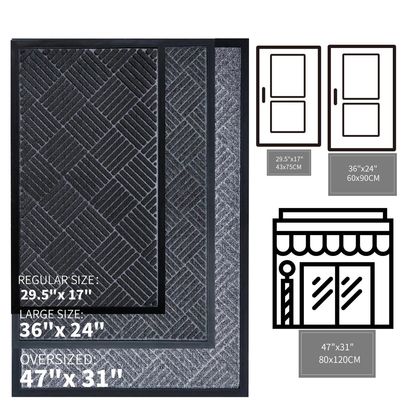 Fylyz Door Mat Outside Entrance, Durable Rubber Backing All-Season Front Door Entry Mat, Low Profile, Non-Slip and Easy Clean Indoor Door Mats for Entryway, Patio and Garage. Grey, 31"x47"