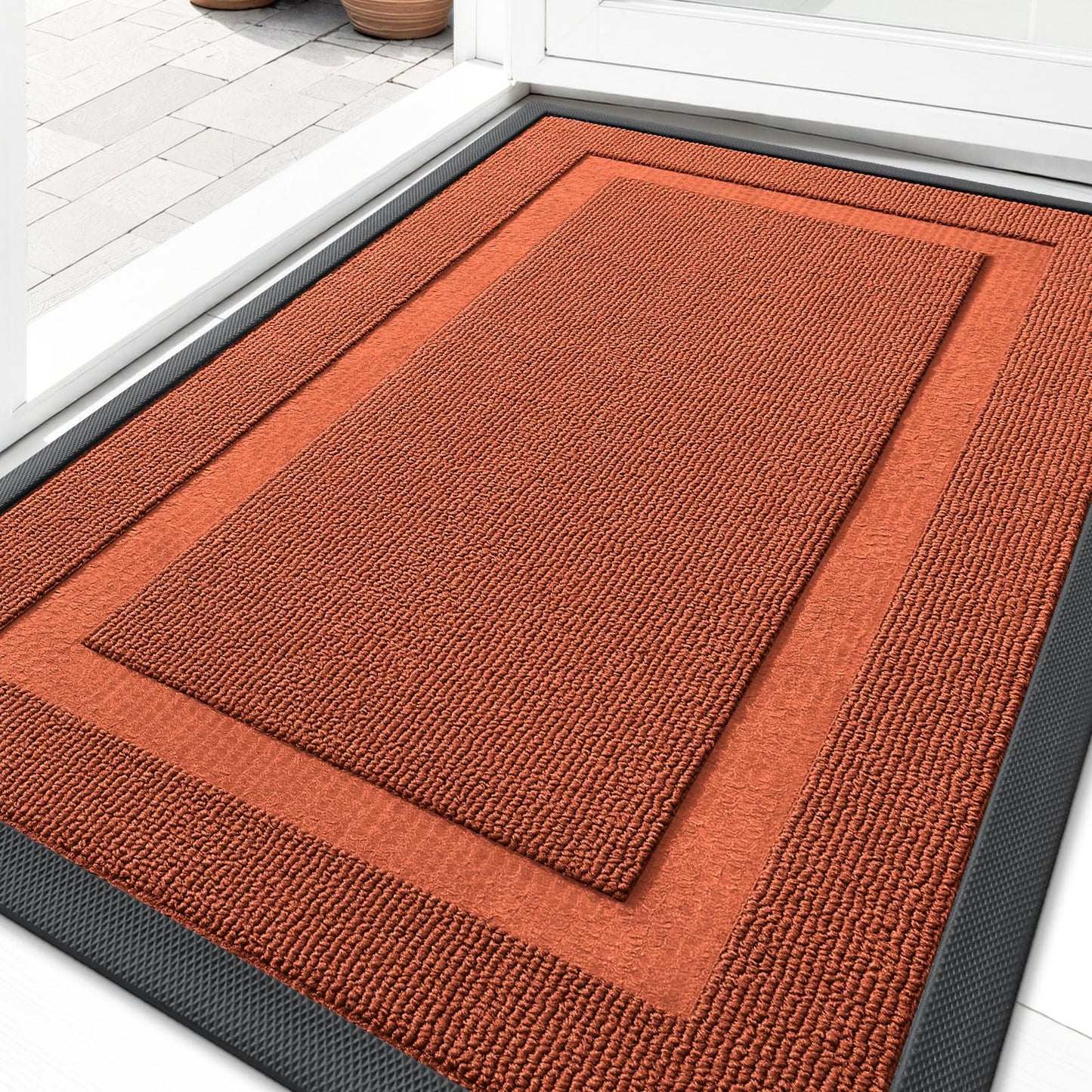 OLANLY Front Door Mat Indoor Outdoor Entrance, Waterproof All-Season, All-Weather Doormat, Sturdy Natural Rubber, Low Profile, Easy Clean Patio Porch Entryway Mat, 35x23, Vermillion Red