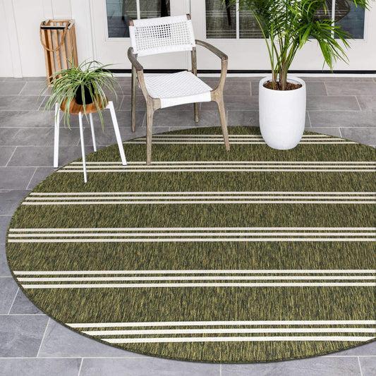 Unique Loom Jill Zarin Outdoor Collection Area Rug - Anguilla (4' 1' Round, Green/ Ivory)