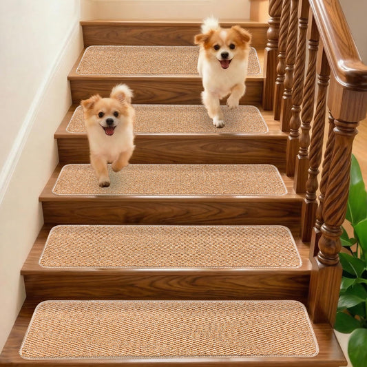 DONJOP 9x30 Inch Stair Treads for Wooden Steps Indoor(15-Pack) – Non Slip Adhesive Peel and Stick Carpet Stair Treads, Washable & Reusable Stair Runner Rugs for Kids Elders and Pets-Beige