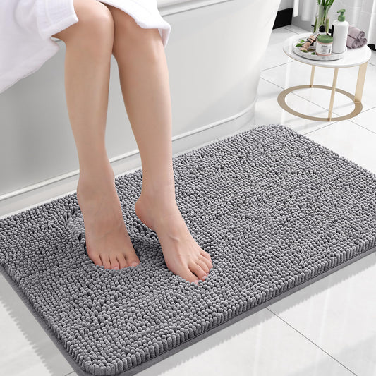 OLANLY Small Bathroom Rugs 24x16, Extra Soft Absorbent Chenille Bath Rugs, Rubber Backing Quick Dry, Machine Washable Bath Mats for Bathroom Floor, Tub and Shower, Home Decor Accessories, Grey