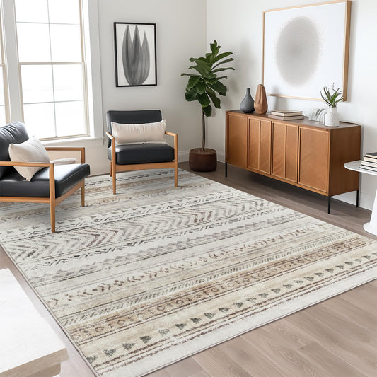 Art&Tuft 4x6 Rug, Super Soft Ultra-Thin Moroccan Washable Rug, Anti-Slip Backing Rugs for Living Room, Foldable Geometric Machine Washable (4'x6', Brown)