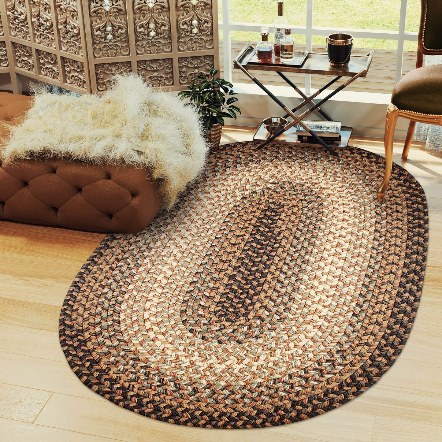 Super Area Rugs Oval 2X3 Taupe/Gray Braided Rug Hartford Primitive Decor Carpet - Indoor Outdoor - 2' X 3' Woven Entryway Carpet