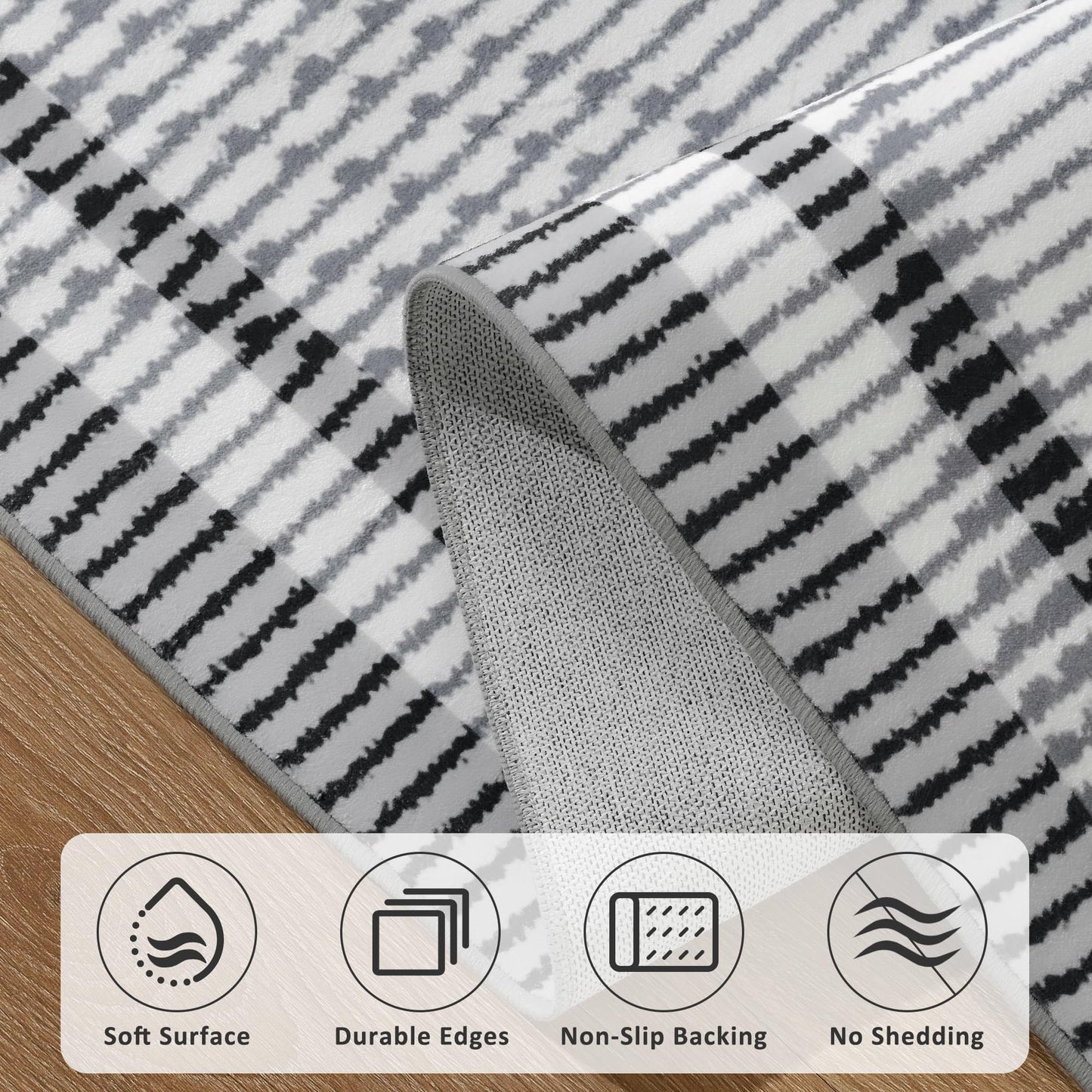 Merelax Large 4x6 Entryway Rug Indoor - Washable Non-Slip Low Pile Soft Area Rug for Entrance, Kitchen, Bedroom Bedside, Mudroom, Modern Aesthetic Abstract Geometric Decor Thin Carpet, Grey