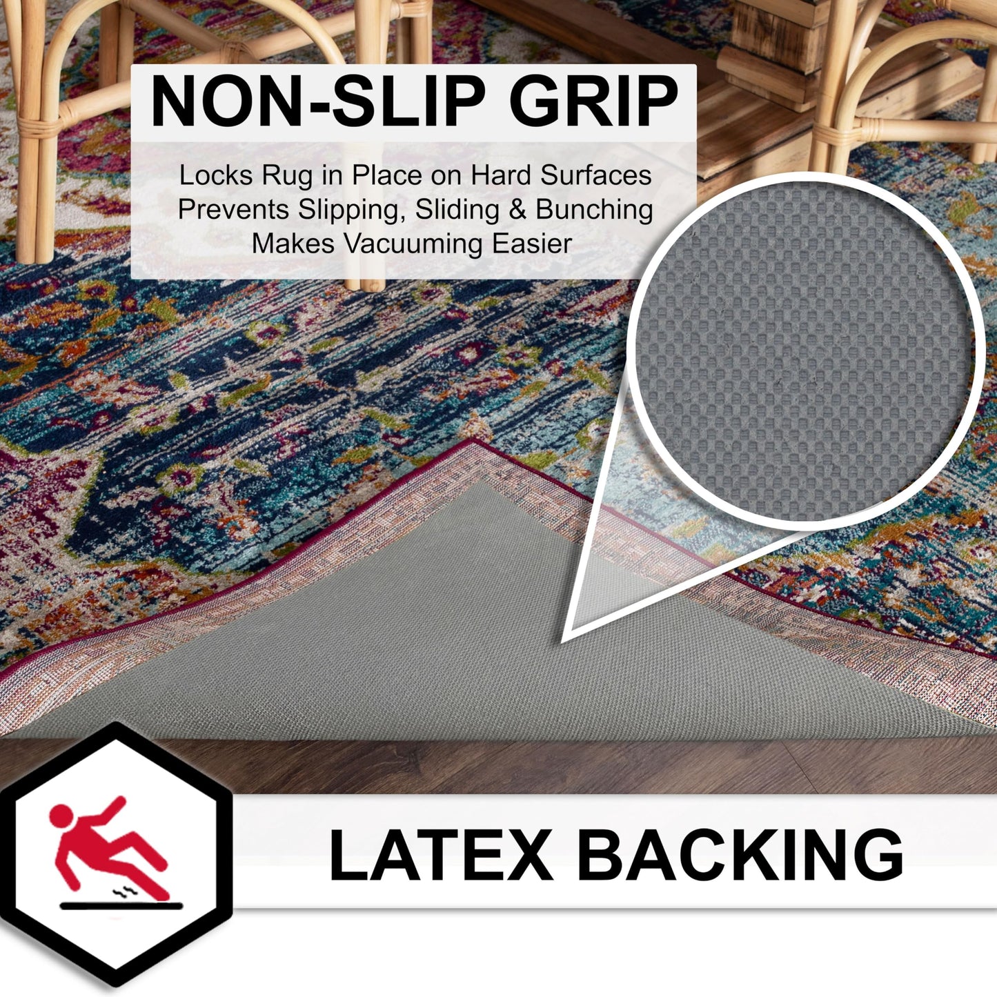 Mohawk Home 6' 7" x 9' 6" Non Slip Grip Rug Pad 1/8" Low Profile Felt Cushion + Rubber Gripper, Great For High Traffic Areas - Safe For All Floors
