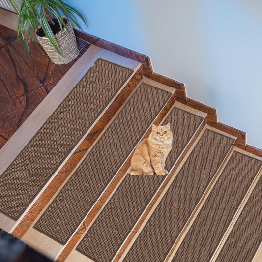 Stair Treads for Wooden Steps, Non-Slip Stair Runners Indoor,Carpet for Stairs with PET Anti-Slip Material for Kids, Elders & Pets, Machine Washable, Reusable(7PCS,30'x8',Brown)