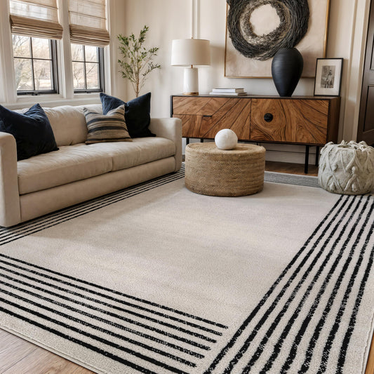 Rugshop Modern Minimal Bordered Indoor Area Rug for Living Room,Bedroom,Kitchen Rug Low Pile Rug with Jute Backing 5' x 7' Cream