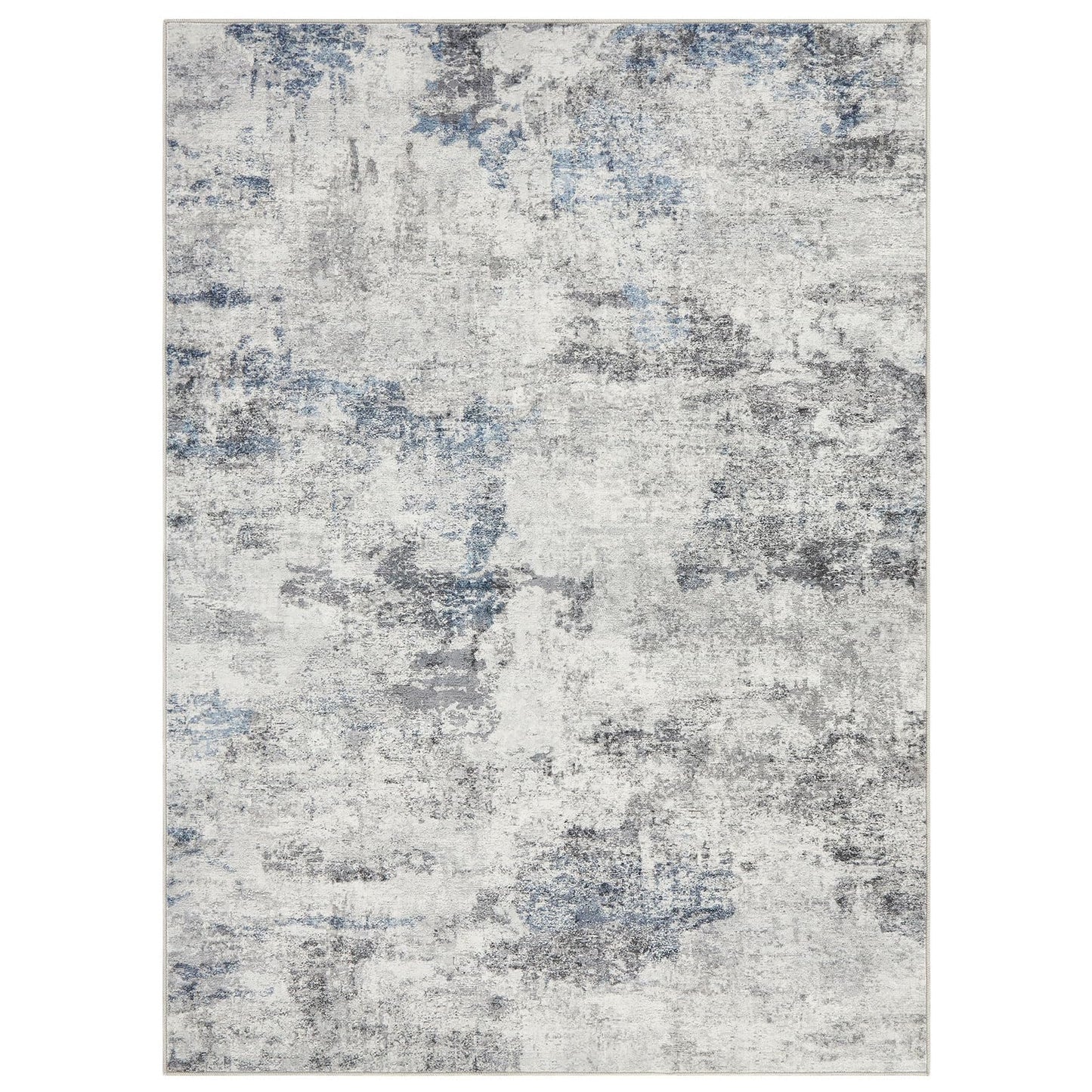 DMOYEST 10x14 Area Rug for Living Room, Washable & Non Slip Large Indoor Carpet, Kid & Pet Friendly Soft Thin Low Pile Abstract Rug for Bedroom and Office - Grey Blue