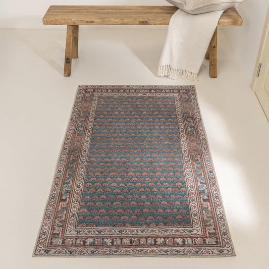 KNOTTING MATTERS Knot Again 3’ x 5’ Area Rug – Clay & Mineral Blue Heritage Flatweave, Low-Pile – Easy Clean Accent Rug – Perfect for Entryway, Hallway, Kitchen, Bedroom – Pet & Kid Friendly