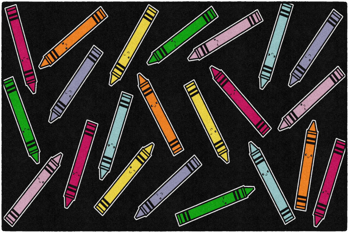 Flagship Carpets School Days Crayons On Black Educational Area Rug for Kids Room, Children's Classroom Rug for Teaching and Playroom, 5' X 7'6"